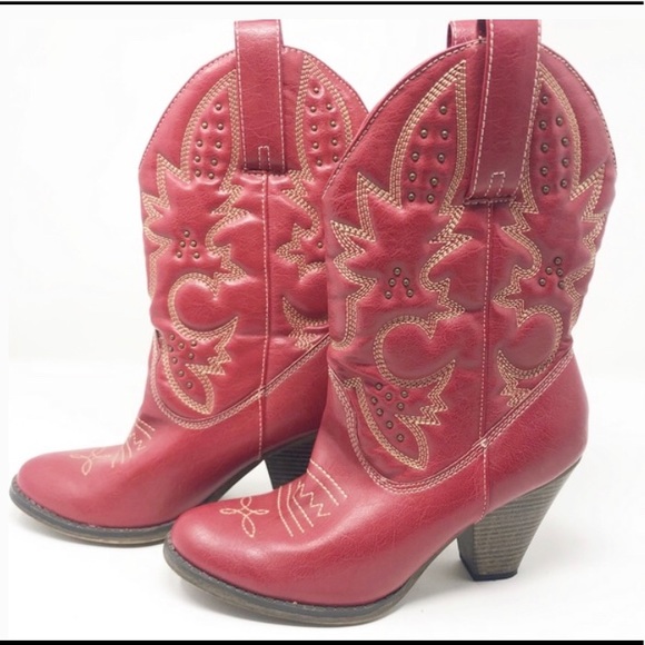 Shoes - $10 SALE! Womens Red Cowgirl Boots (faux-leather) SZ 8